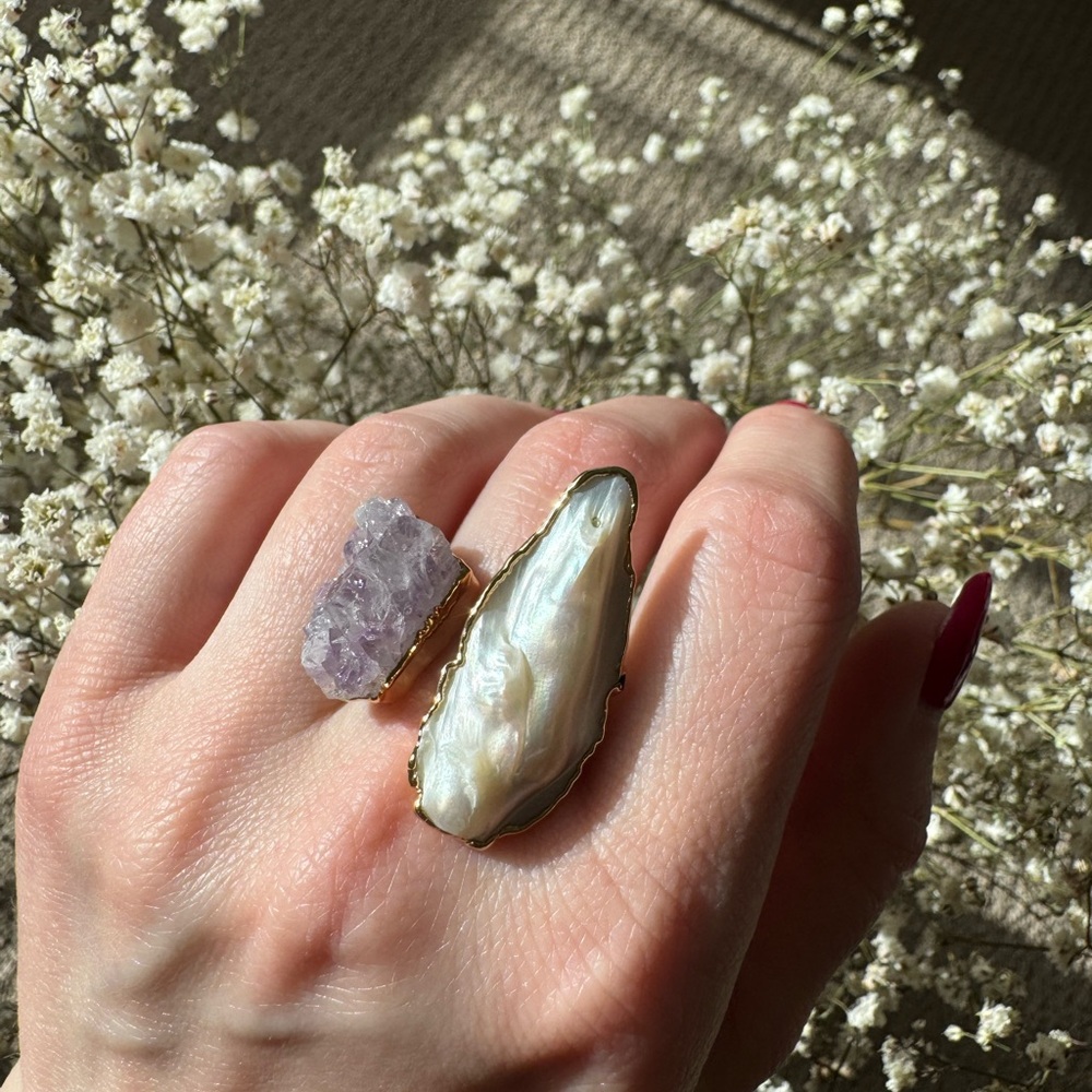 Baroque Pearl and Amethyst Ring